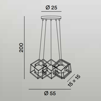 Perenz color Matt Black CUBE metal suspension lamp - 5 G9 bulb