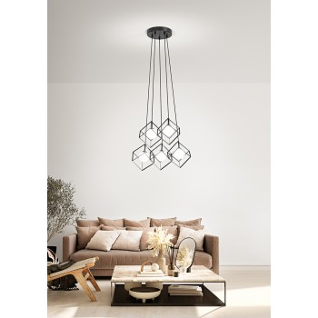 Perenz color Matt Black CUBE metal suspension lamp - 5 G9 bulb