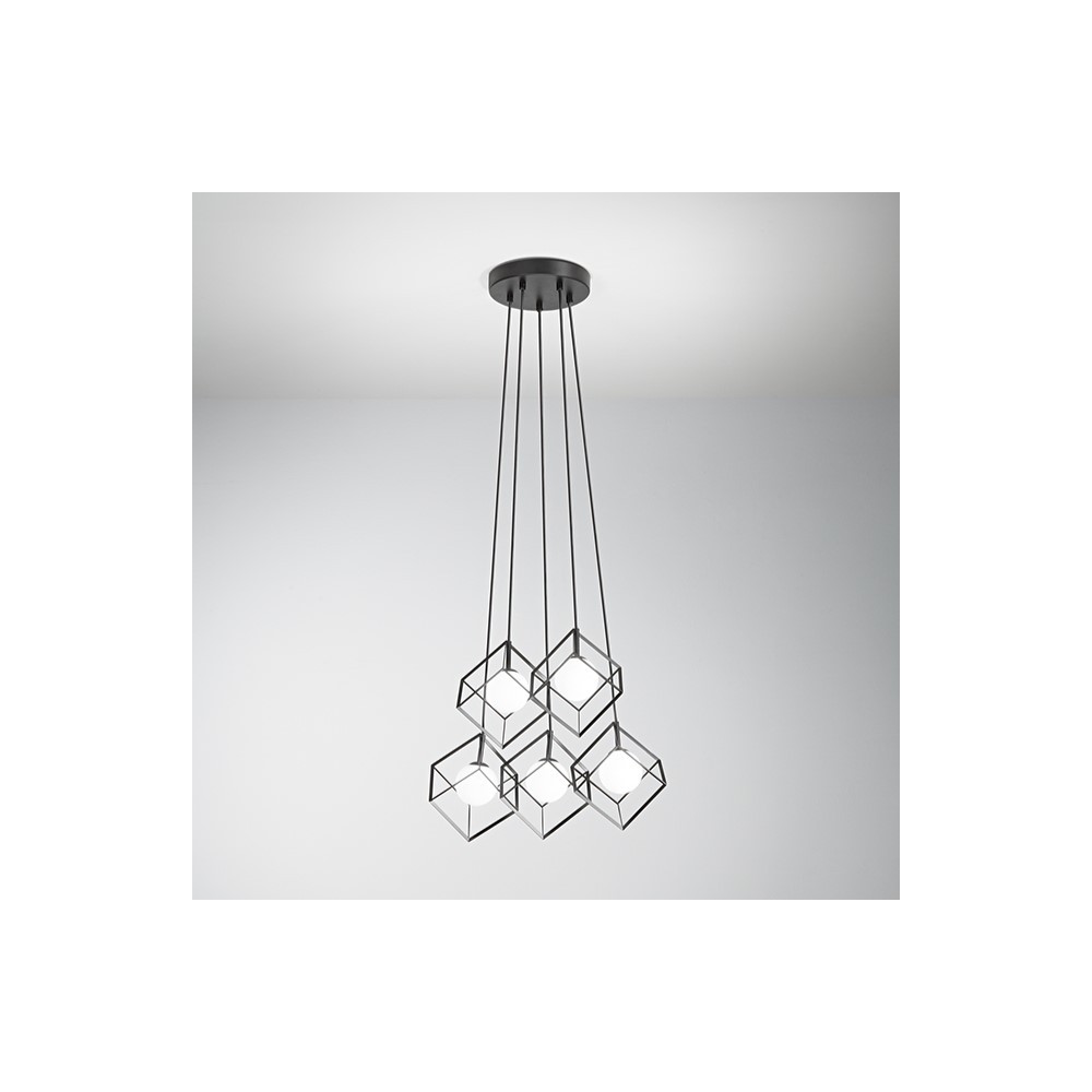 Perenz color Matt Black CUBE metal suspension lamp - 5 G9 bulb