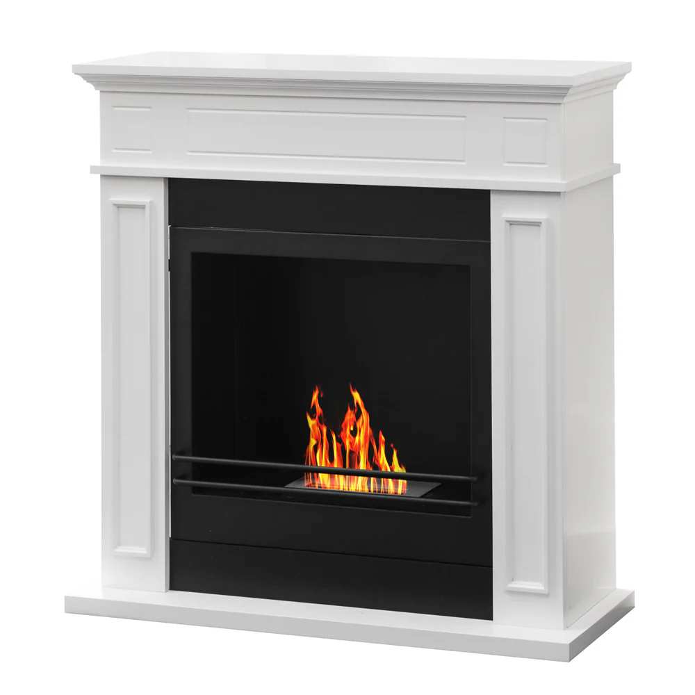 Electric fireplace JEFFERSON floor fireplace in White wood L 89,5 x H90,5 x P28