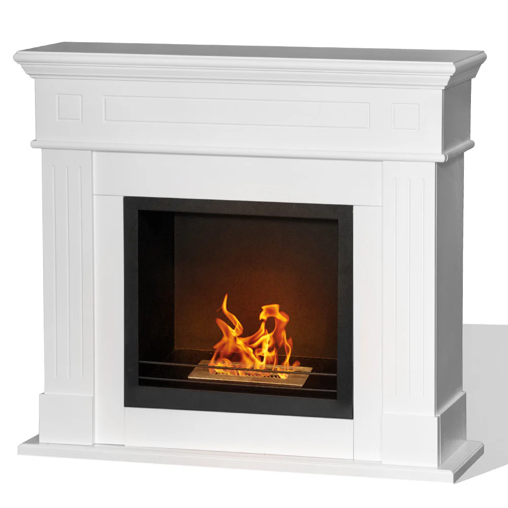 Electric fireplace CAMBRIDGE floor fireplace in White wood L110 x D25 x H95