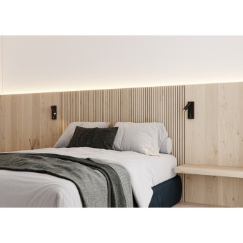 PURE - Black 4W LED bed wall light with 1 USB-C socket and dimmable light