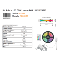 15W Kit Striscia LED COB RGB 1m IP65 12V con Dimmer - Luce Regolabile, Telecomando RF Incluso - 4 giochi di luce colorati