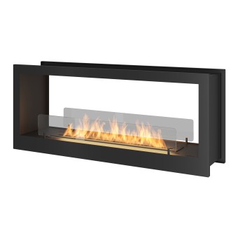 Bioethanol built-in design fireplace Double-sided matt black with protective glass 2 Side 1200