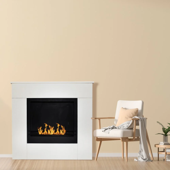 Floor standing bioethanol fireplace in white wood Made in Italy Michelangelo 96x36x90h