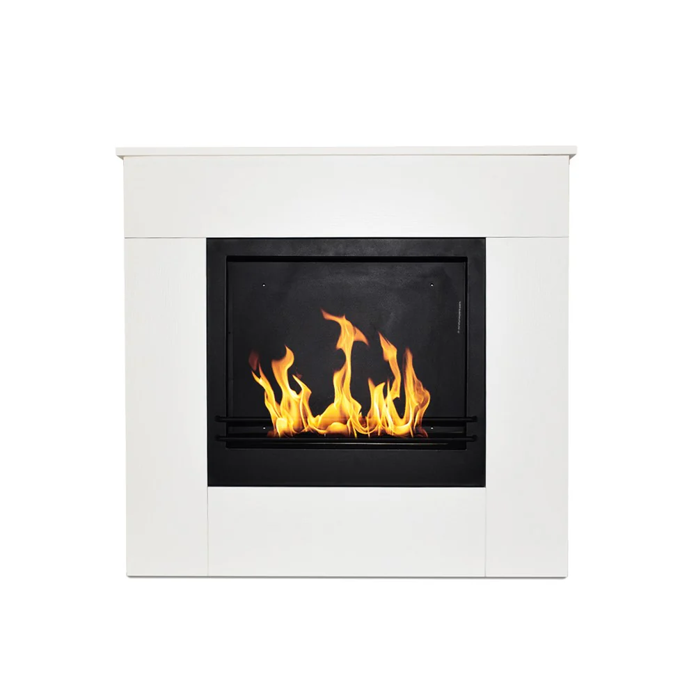 Floor standing bioethanol fireplace in white wood Made in Italy Michelangelo 96x36x90h