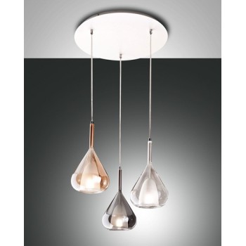 Led pendant lamp in metal and borosilicate glass 3481-47-297, amber, smoked and transparent color, 3 * E27.Fabas Luce