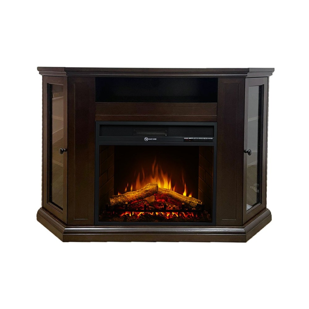 Electric fireplace MADISON corner fireplace in Walnut wood L126 x D78 x H83